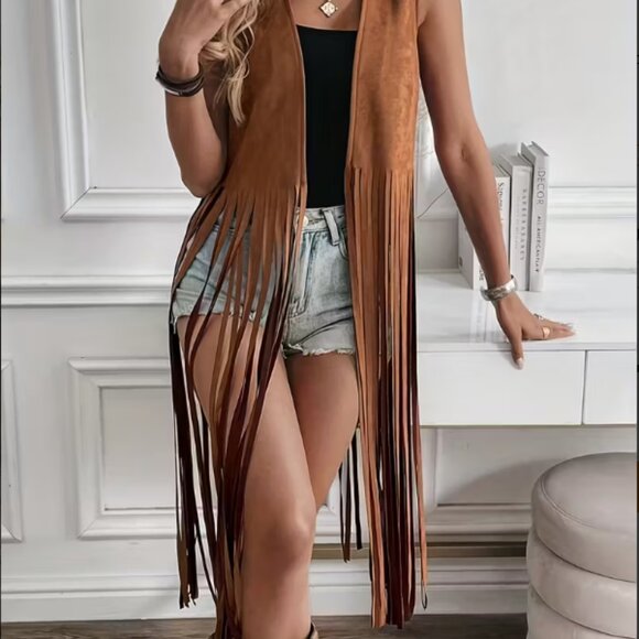 NWOT Y2K Fringe Tassel Vest – V-Neck Sleeveless Layering Top Medium - Picture 3 of 4